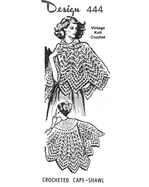 Crochet Shawl Cape Pattern, Mail Order Design 444