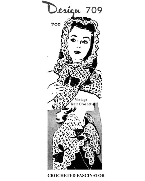 Vintage Crochet Fascinator Scarf Pattern Design 709