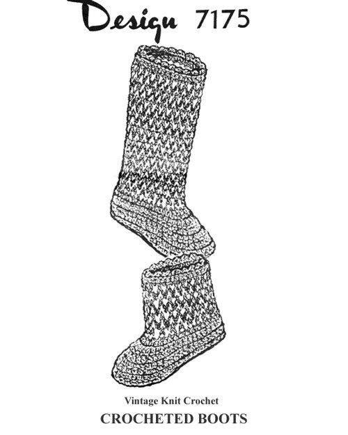 Crocheted boots patterns, ankle calf length, Mail Order Design 7175