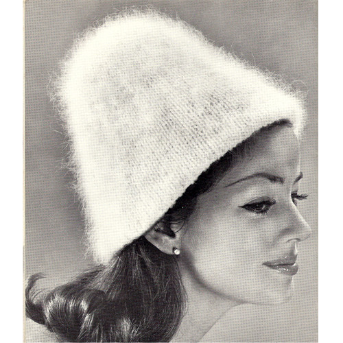 Knit Angora Cap Pattern, Vintage 1950s