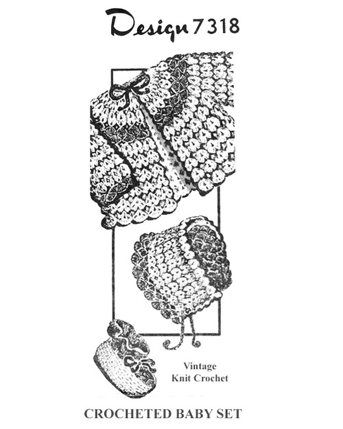 Crochet Baby Set Pattern in Shell Stitch, Jacket Bonnet Booties, Mail Order Design 7318