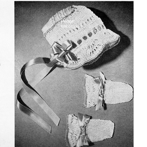 Lily Mills Knitted Baby Bonnet Mittens Pattern, Vintage 1945