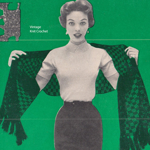 Openwork Filet Crochet Stole Pattern, Vintage 1950s