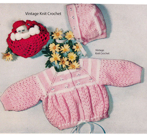 Girls Knitted Baby Jacket Bonnet Set 