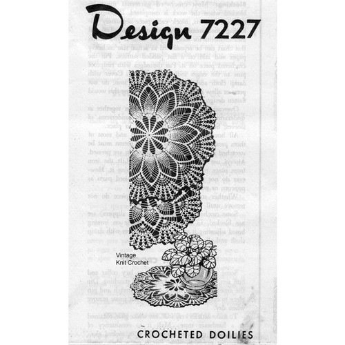 Design 7227, Crochet Pineapple Fan Doily Pattern 