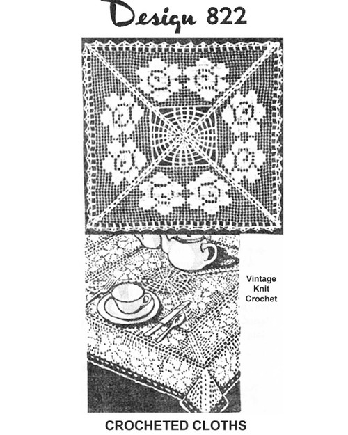 Flower Filet Crochet Doily, Cloths Pattern Design 822