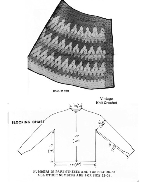 Yoked Cardigan Crochet Pattern Illustration.  Design 7217