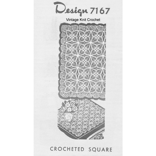 Mail Order Crochet Square Tablecloth Pattern No 7167 with ruffled border