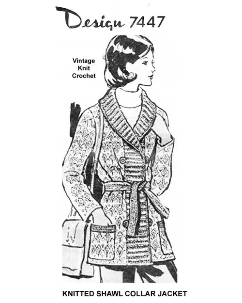 Long Knitted Jacket Pattern, Shawl Collar Design 7447