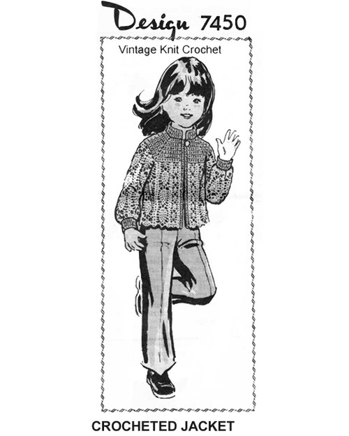 Girls Crocheted Jacket Pattern, Pineapple Stitch Design 7450