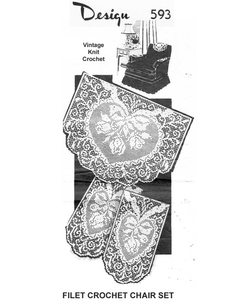 Filet Rose in Heart Crochet Doily Chair Pattern Laura Wheeler Design 593