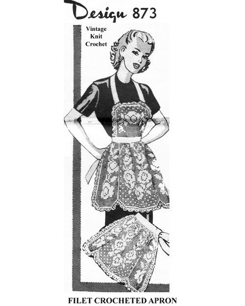 Vintage Filet Crochet Rose Apron Pattern, Laura Wheeler Design 873