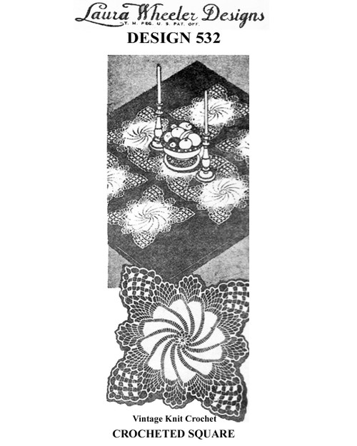 Crochet Square Pattern, Pinwheel in Two Sizes Design 532