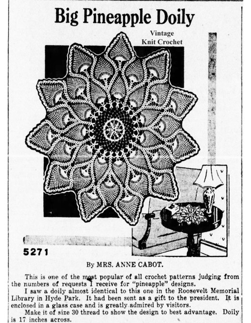 Mail Order Pattern No 5271, Pineapple Doily Newspaper Advertisement 