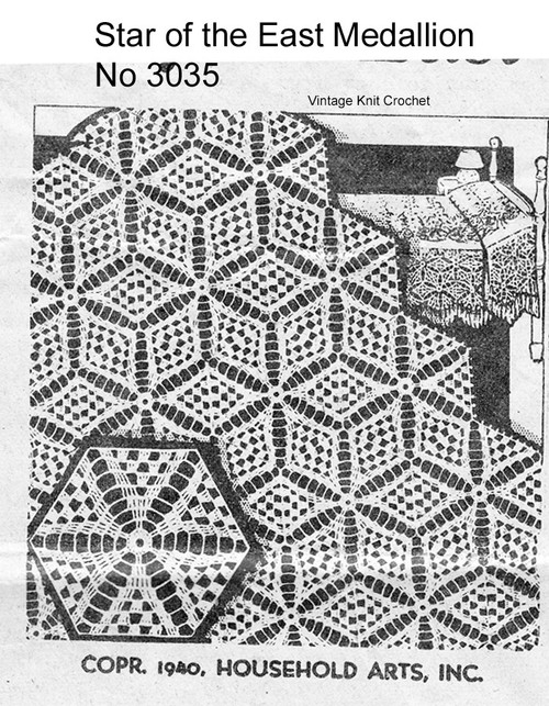 Star of the East Crocheted Medallion Pattern, American Weekly 3035