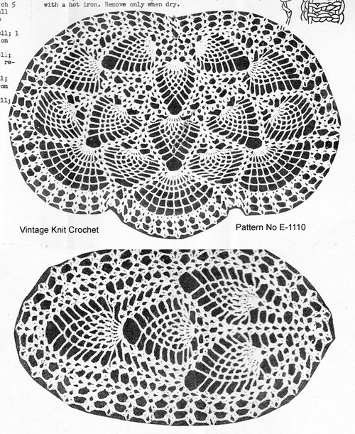 Crochet Pineapple Chair Doily pattern illustration, Needlework Bureau E-1110