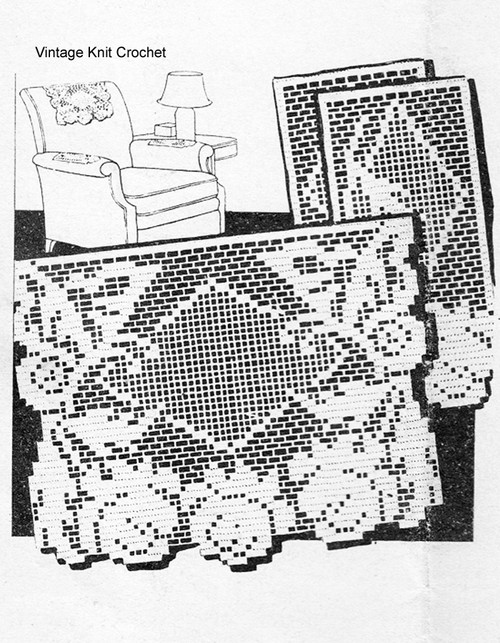 Mail Order Filet Crochet Butterfly Chair Set Pattern Design 1309