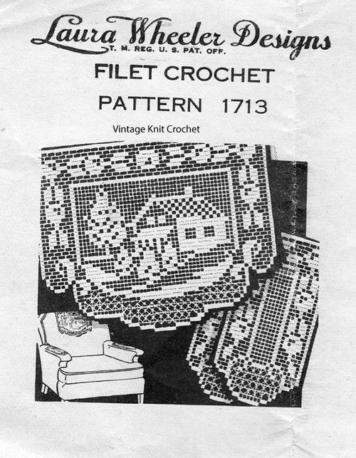 Filet Crochet House Pattern, Chair Set, Laura Wheeler 1713