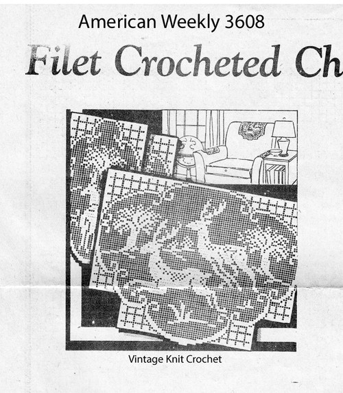 Deer Filet Crochet Pattern, Chair Set, Mail Order Design 3608