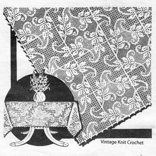 Vintage Filet Crochet Leaf Square Pattern, Laura Wheeler 1726