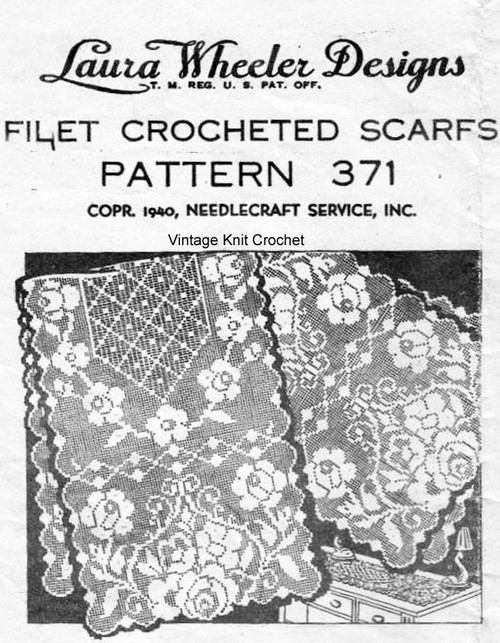 Rose Filet Crochet Runner Scarf Pattern, laura Wheeler 731