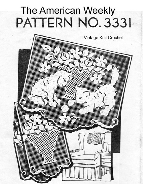 Kitten Filet Crochet Chair Doily Pattern No 3331