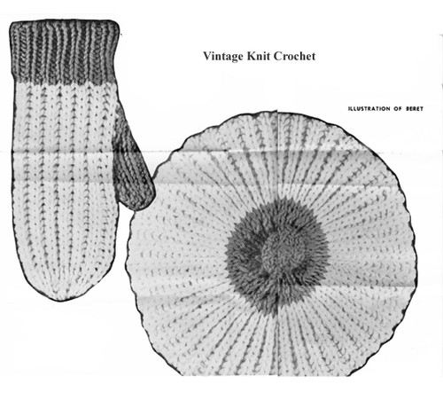 Beret Mittens Knitting Pattern Stitch Illustration