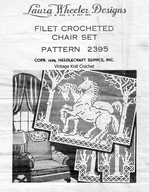 Vintage Filet Crochet Prancing Stallions Pattern laura wheeler 2395