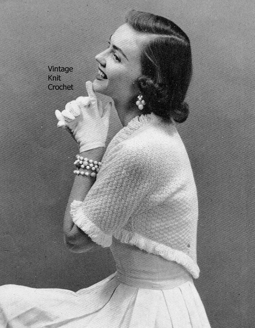 Vintage Knitted Shrug Pattern, Loop Stitch Trim