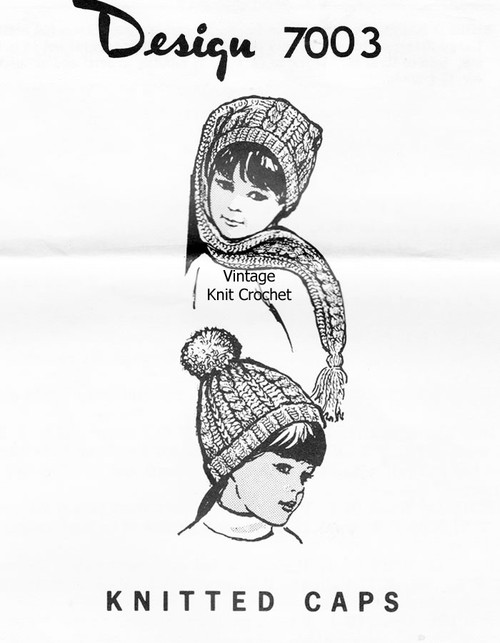Childs Knitted Beanie Cap Pattern, Design 7003