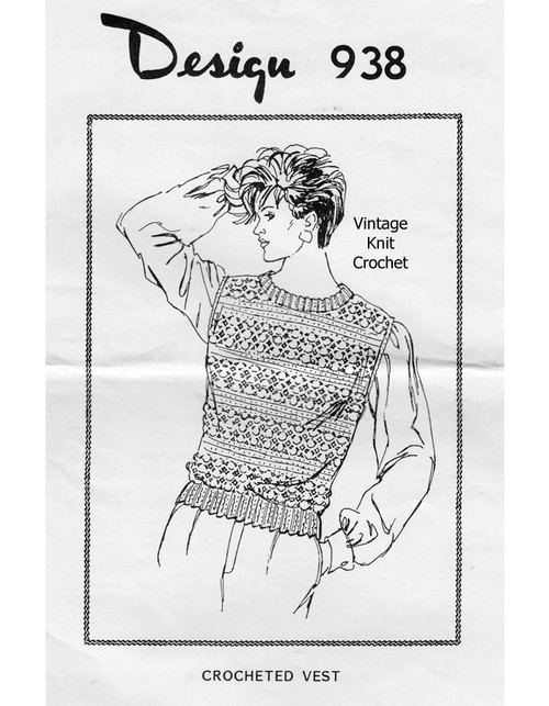 Easy Crochet pullover vest pattern Design 938