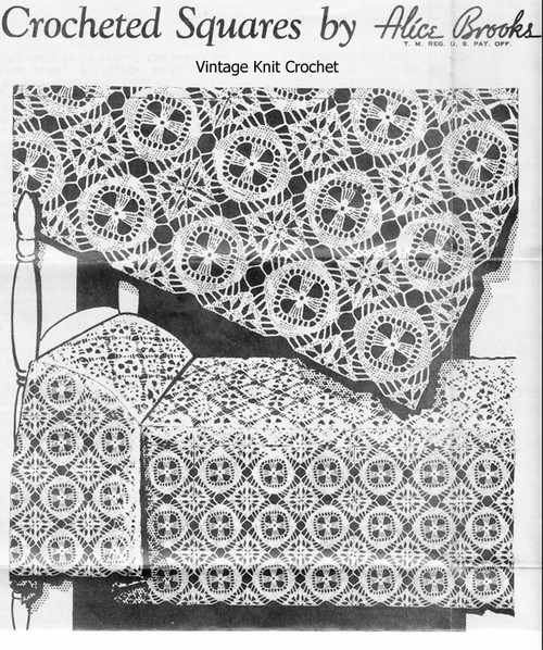 Vintage Crochet bedspread square pattern, alice brooks 6327