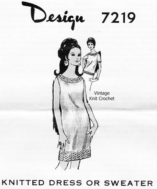 Cable trimmed knitted dress pattern Design 7219