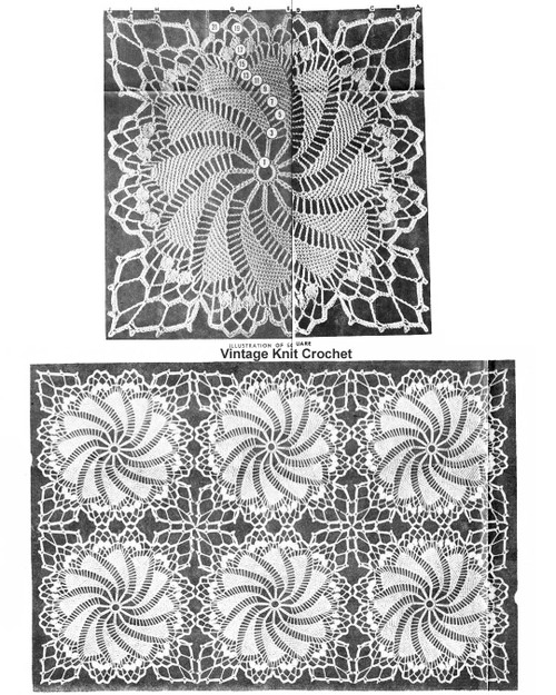 Crochet Pinwheel Square Illustration for Tablecloth Design 7189