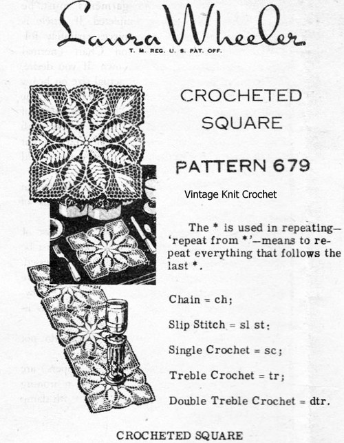 Crochet Fern Square Doily Pattern, Design 679
