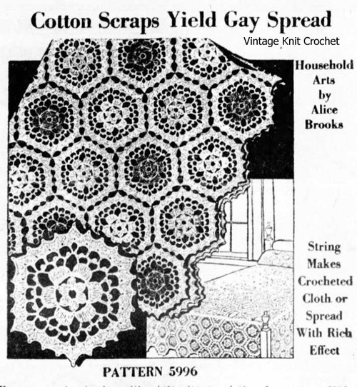 Vintage Crochet Flower Bedspread Medallion Pattern No 5996