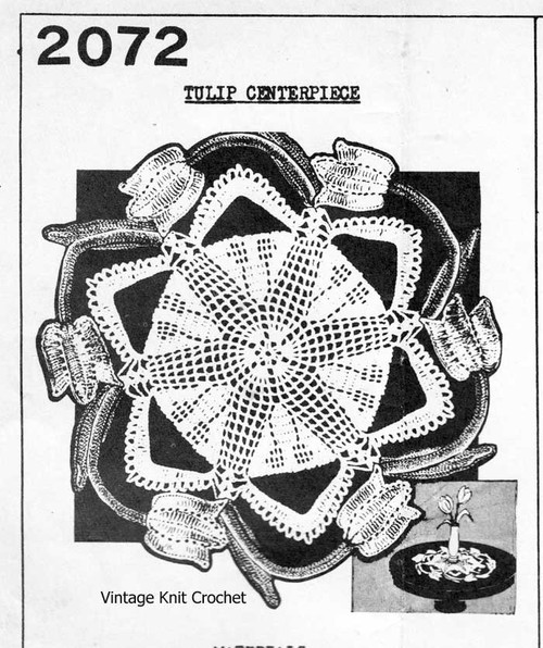 Tulip Border Crochet Centerpiece Doily Pattern No 2072