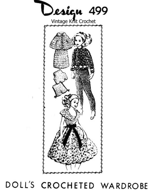 Vintage Crochet Barbie Doll Clothes Pattern Design 499