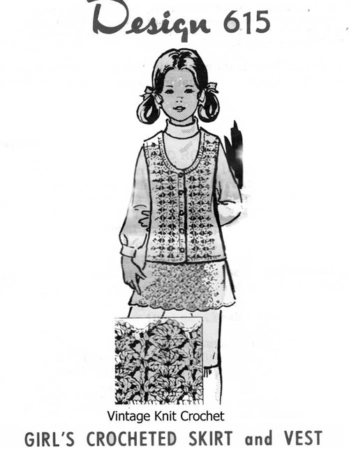 Girls Shell Stitch Vest Skirt pattern design 615