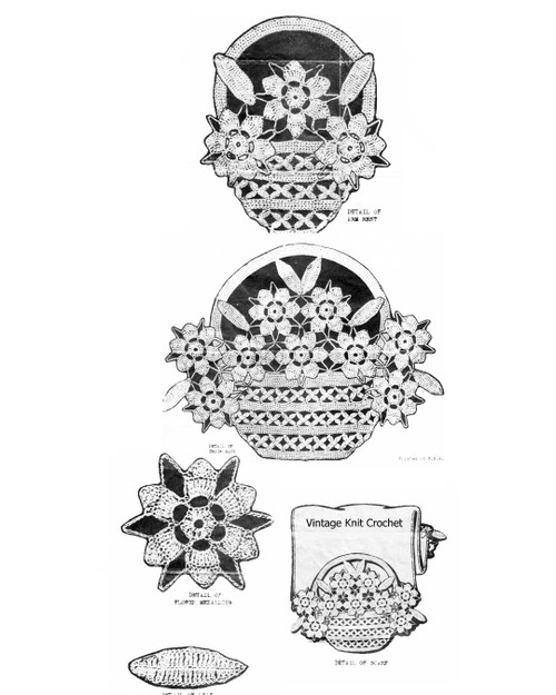 Flower Basket Crochet Pattern Illustration for Mail Order Design 7159