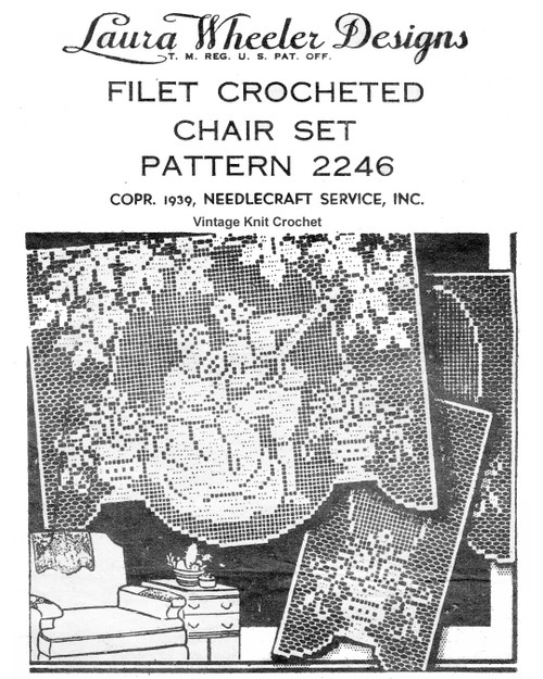 Vintage Filet Crochet Serenading Couple Chair Doily Pattern Design 2246