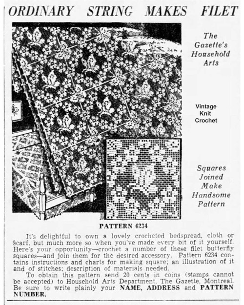 Alice Brooks Design 6234 Filet Butterfly Square Newspaper Advertisement