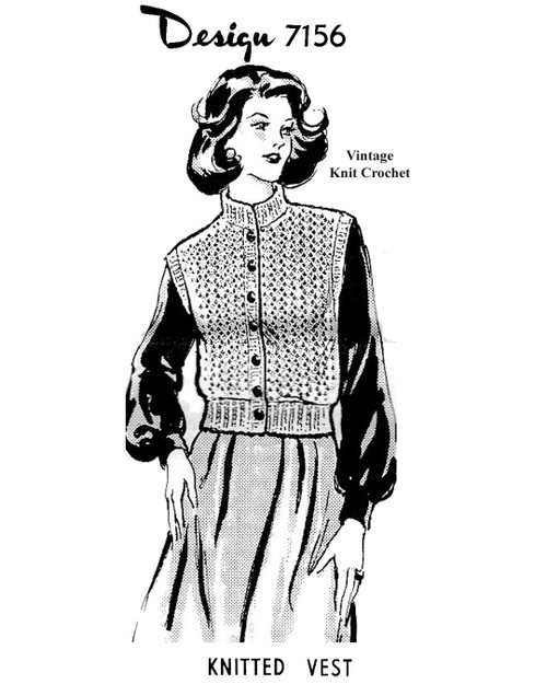 Mail Order Knitted Vest Pattern Design 7156