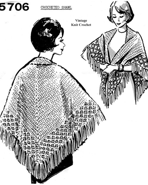 Vintage Crochet Fringed Shawl Pattern, Mail Order No 5706