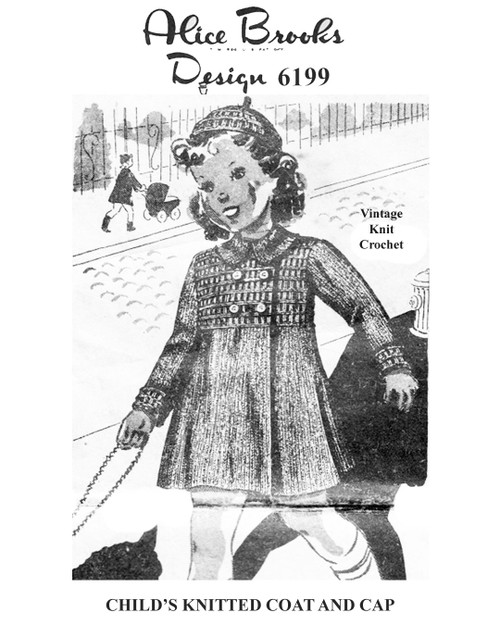 Girls Vintage Knitted Coat Pattern, Pixie Hat Alice Brooks 6199