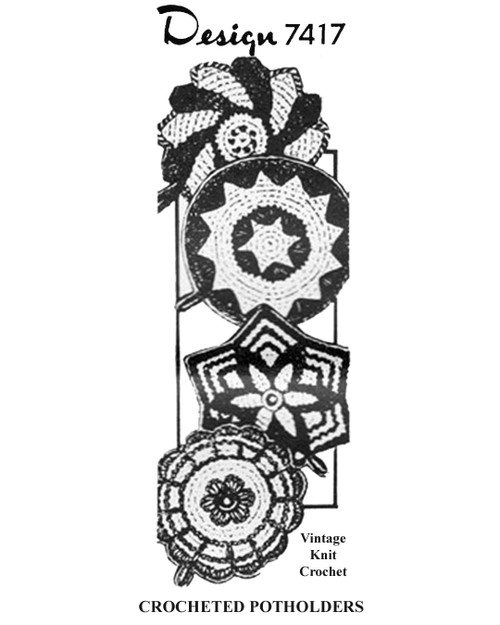 Crochet Round Star Pinwheel Potholders Pattern Design 7417