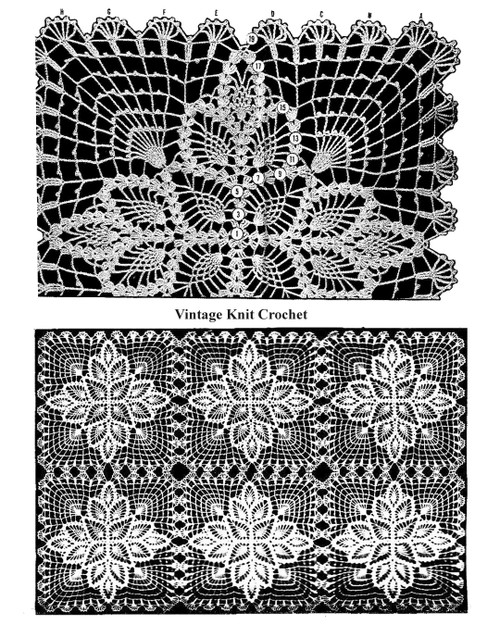 Pineapple Crochet Square Pattern Stitch Illustration, Alice Brooks Design 7000