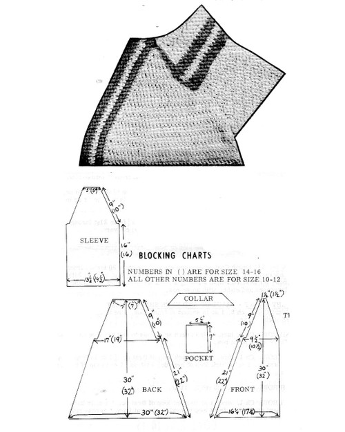 Crochet Coat Pattern Illustration and Layout Chart for Design 7234