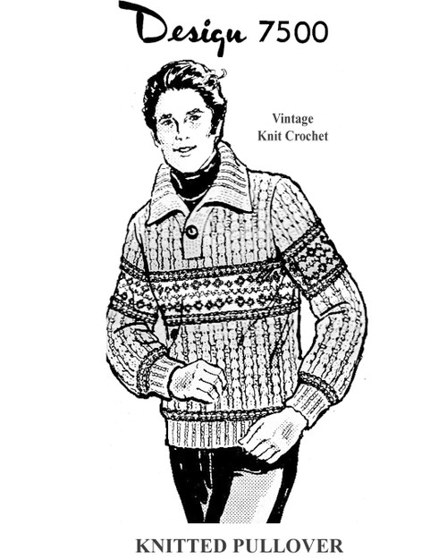 Mans Striped Band Pullover Knitting Pattern for Design 7500