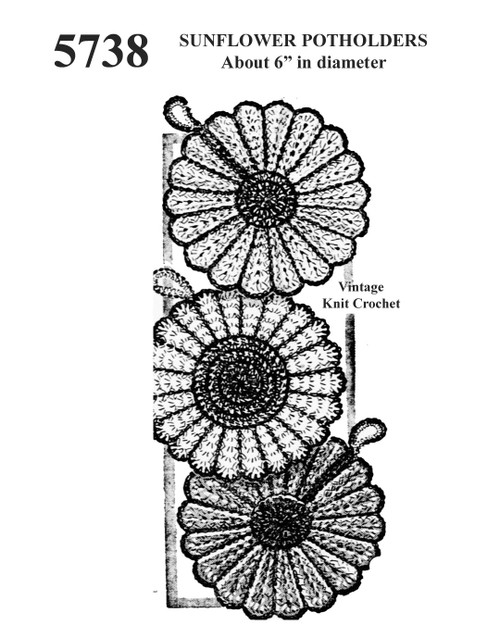 Crochet Sunflower Potholders Pattern Mail Order No 5738